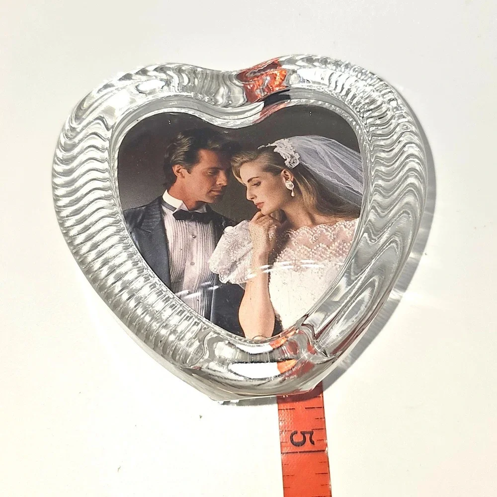 VTG Mikasa Japan Small Lead Crystal Heart Shaped Picture Frame Clear Ribbed Glas